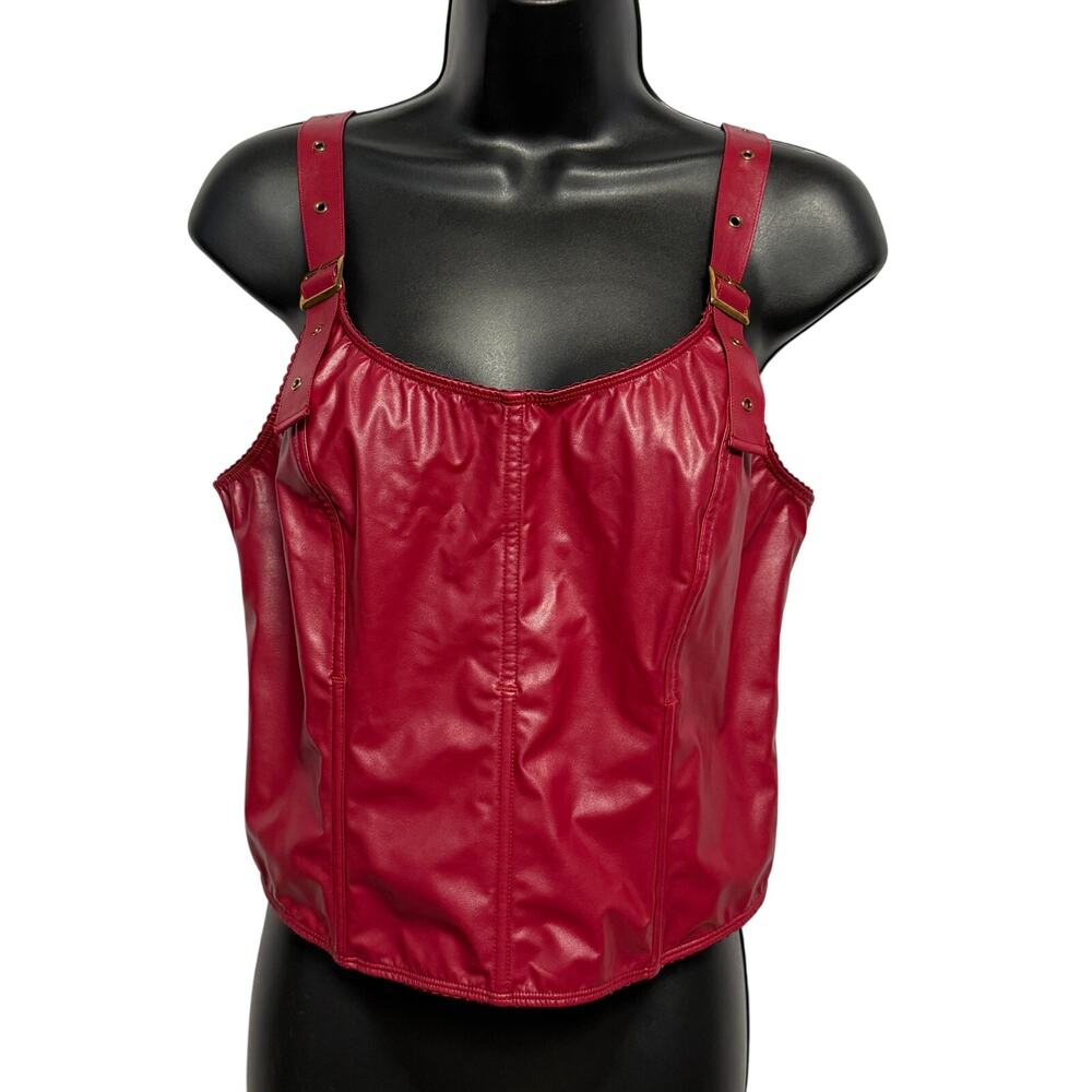 Torrid Curve Bustier Red Burgundy Faux Leather Adjustable Straps Size 2